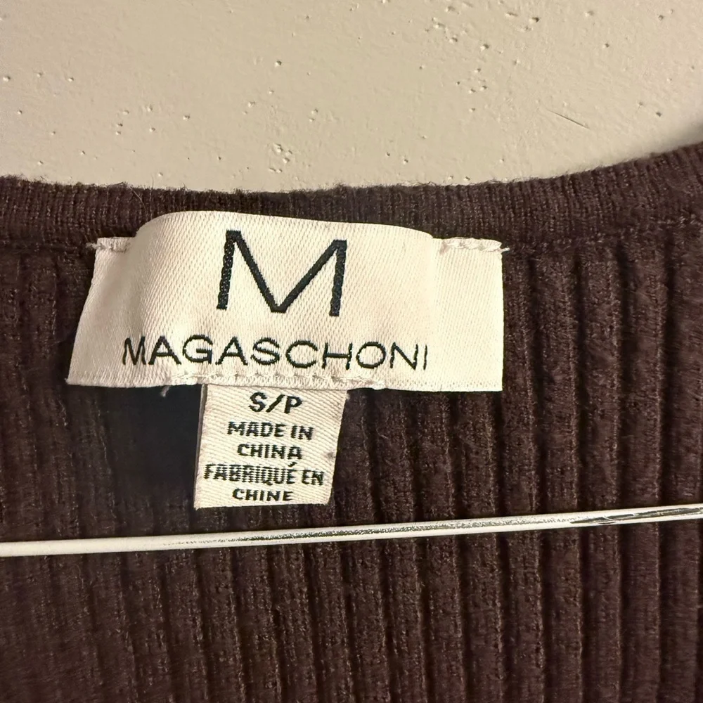 Magaschoni Chocolate Brown Ribbed Midi Dress